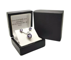White gold finish purple amethyst created diamond heart pendant and earrings set - Picture 1 of 9