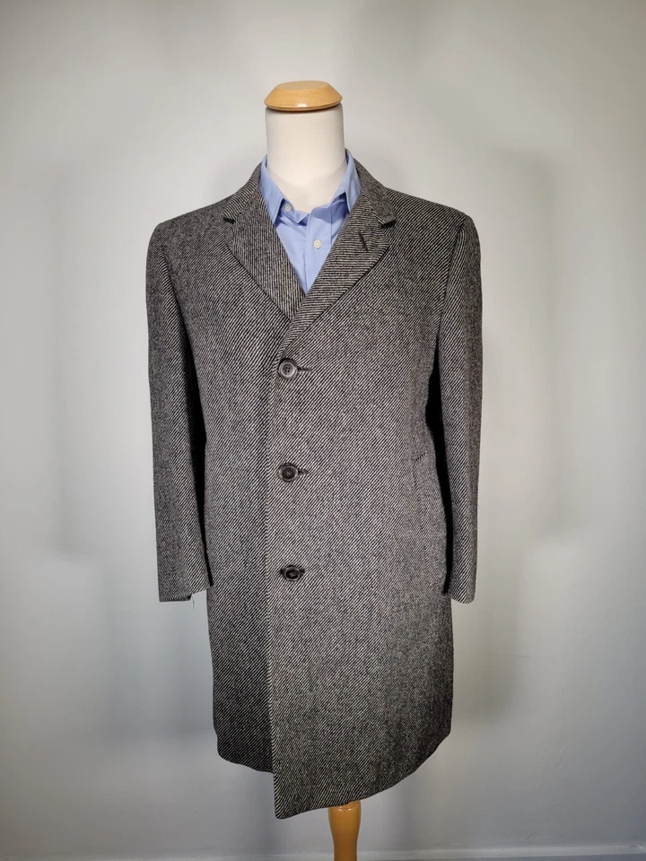 Abrigo de tweed Hickey Freeman 1968 vintage 40 corto 40S negro blanco gris Foto 1 de 4