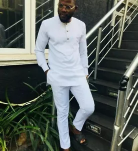 african men clothing | kaftan african men shirt and down white| dashiki mens - Picture 1 of 3