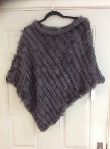 New Jayley Made in Italy Lagenlook Charcoal Grey Fur Knit Poncho-One Size BNWT - Picture 1 of 10
