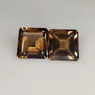 5.90 Ct 100% Natural Top Luster Smoky Quartz Square Shape Pair -2 Pc's, Brazil - Image 1 of 2
