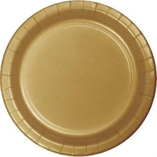 Gold 10 Inch Paper Plates 24 Per Pack Tableware Party Supplies Decorations - Image 1 of 1