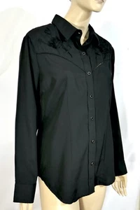 NWT Cumberland Outfitters Soft Silky Western Rose Embroidered Blouse L - Picture 1 of 7