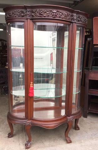 CARVED MAHOGANY BEVELED GLASS CHINA CABINET, ATTR. R. J. HORNER Cover