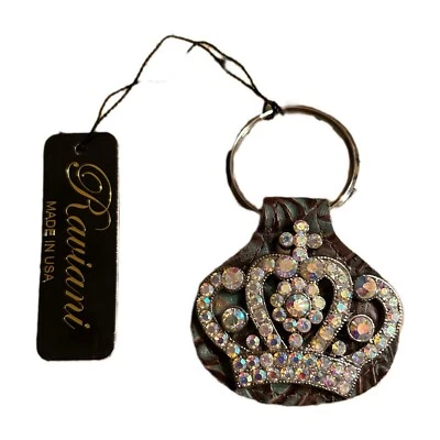 Llavero Corona Raviani en Cuero Marrón/Turquesa Tooled Cristales AB Foto 1 de 2