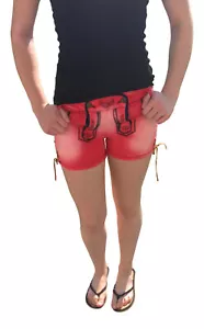 Trachtenlederhose Styl Damen Shorts Jeans Trachtenhose Rot S Baumwolle Vegan - Bild 1 von 4