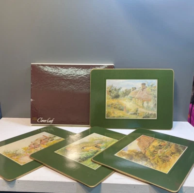 Clover Leaf Table Mats-Set 4 w/Original Box~UK Thatch Houses~A Finishing Touch! - Image 1 of 4