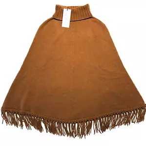 Luciano Barbera Damen Kaschmir Fransen Poncho Cape karamellbraun (UVP 1.195 $) - Bild 1 von 3