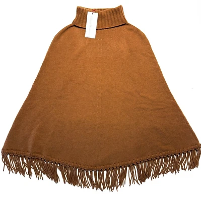 LUCIANO BARBERA Womens Cashmere Fringed Poncho Cape Caramel Brown (MSRP $1,195) - Image 1 of 3