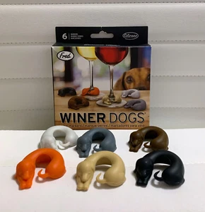 Winer Dogs Wine Markers Fred, 6-1.5" Silcone Wiener Dogs of Various Colors - Picture 1 of 4