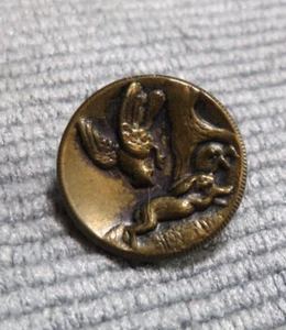 Vintage Antique Metal Picture Button BIRD HUNTING RABBIT - Picture 1 of 4