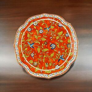 Vintage Takahashi Silk Road Scalloped Hand Painted Porcelain Plate Birds Flowers