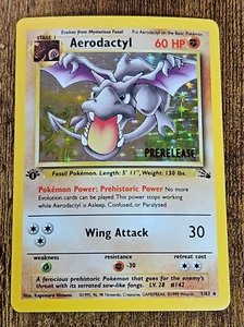 Pokemon Card Aerodactyl 01/62 Fossil 1st Edition (Prerelease) Holo English NM - Picture 1 of 4