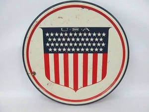 Vintage USA Flag Shield Patriotic Military Metal Button Round Sign (About 19”) - Bild 1 von 3