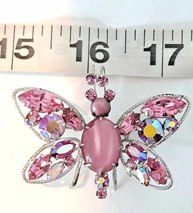 Regency signierte Schmetterling Brosche Anstecknadel - Vintage - rosa - silberfarben - Bild 1 von 4