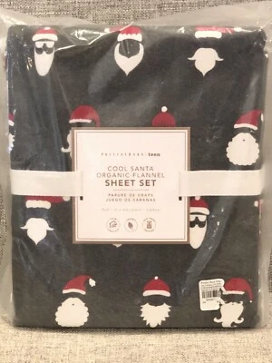 NEW Pottery Barn Teen Flannel Cool Santa Full Sheet Set, Christmas Holiday Kids - Image 1 of 2