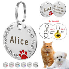 Dog Tags Personalized ID Name Engraved Pet Cat Dog Bling Rhinestone Cute Paw Tag
