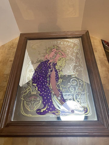 Rare!  Vintage Alphonse Mucha Art Nouveau Four Seasons SPRING mirror framed Cover