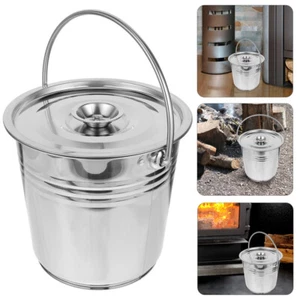 Ash Bin with Lid Outdoor Coal Storage Bucket Barbecue Charcoal Holder Fireplace - Picture 1 of 12