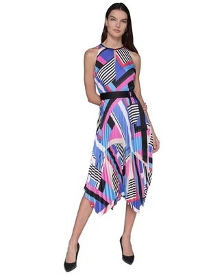 Karl Lagerfeld Paris Printed High Neck A Line Dress Womens 4 MSRP $149 - Image 1 of 3