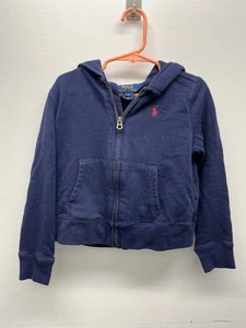 Polo Ralph Lauren Navy Blue Hoodie Sweatshirt Girls Size 6 Full Zip Red Pony - Picture 1 of 4