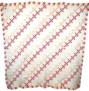 MUSEUM QUALITY Circa 1875 Nine Patch Quilt Turkey Red Fugitive Green 75 x 76 - Picture 1 of 11