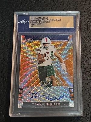 2019 Leaf Metal Draft Travis Homer 1 Of 1 Pre-Pro. Proof Pris. Orange Wave Auto - Image 1 of 4