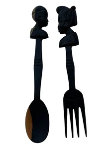 Mid-Century Wooden Wooden Salad Serving Tongs Set Excellent Used Condition 10.5” - Picture 1 of 3