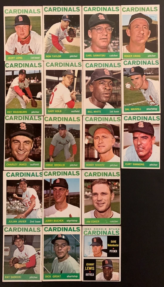 1964-Topps-ST. LOUIS CARDINALS (18 CARTAS) + BANDERÍN DE CARTAS + 50 TARJETAS TODD ZEILE Foto 1 de 3