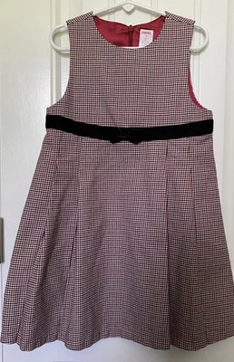 GYMBOREE 连衣裙 6,复古 2009,经典假日,千鸟格,天鹅绒,6 — 第 1/4 张图片
