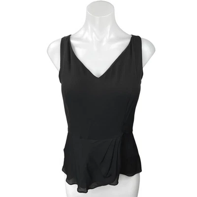 Theory Jinelle Black Sleeveless 100% Silk V-neck Peplum Blouse Tank Top Size S - Image 1 of 4