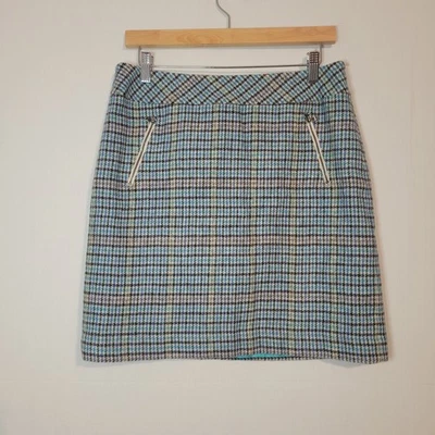 Falda Talbots Mezcla Lana Cuadros Talla 8P Azul Multi Oficina Carrera Academia Preppy Foto 1 de 4