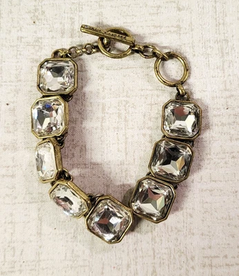 Chloe & Isabel Brass Link Bracelet With Large Clear Gems Jewelry NEW *READ* - Image 1 of 3
