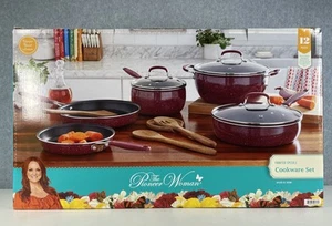 Juego de utensilios de cocina de porcelana esmaltada moteada Merlot rojo The Pioneer Woman 12 piezas - Imagen 1 de 3