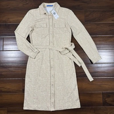 J. McLaughlin Women's Size XS Haarlem Catalina Cloth Belted Shirt Dress Tan - Image 1 of 4