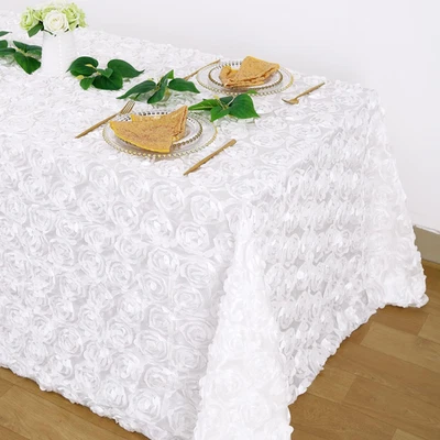 Fanqisi White Tablecloth 50X102 Inches Rosette Wedding Tablecloth Party Table De - Image 1 of 4