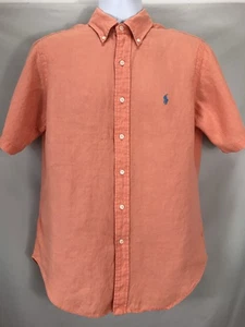 Camisa Ralph Lauren Manga Corta Lino Hombres Mediana Desteñida Coral Clásica Abotonada - Imagen 1 de 14