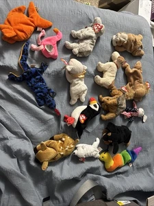 Paket mit 15 TY BEANIE BABY VERSCHIEDENE MIT ETIKETT Fleece, Puffer, Sarge usw. - Bild 1 von 14