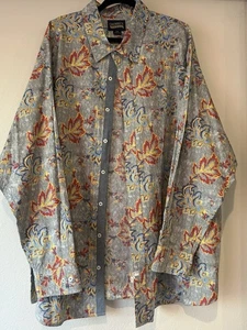 Camicia Cremieux Premium Denim Uomo 4XB Grande Alta Blu Paisley Manica Lunga Bottoni - Foto 1 di 5