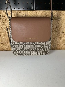 NWT Tommy Hilfiger Womens Brown And Tan Logo Print Crossbody Shoulder Bag Purse - Picture 1 of 7