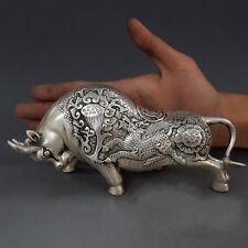 Collectible China Ancient Handwork Silver A Pair Carve Big Cattle Antique Statue