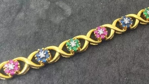 VALENTINO X Linking Bracciale Donna Oro Giallo 14K Taglio Tondo Simulato Diamante 7Ct