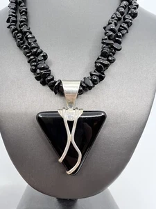 Jay King SS Black Agate 2 Stand Pendant Necklace .925 18-1/4-21" NIB - Picture 1 of 12