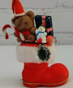Vintage Miniature Flocked "Filled" Christmas Boot, Bear, Gift, Snowman - Picture 1 of 4