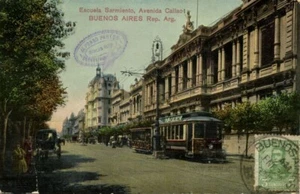 Postal Argentina, Buenos Aires, Escuela Sarmiento, Avenida Callao, Tranvía (1910) - Imagen 1 de 2