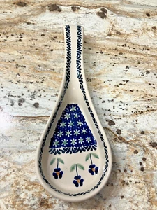 New Polish Boleslawiec Spoon Rest Pottery Handmade  signed Daisy Flowers - Picture 1 of 4