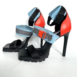 Steve Madden Vices Stiletto Lug Sole Dress Sandals size 7.5 Orange, Blue, Black - Picture 1 of 16