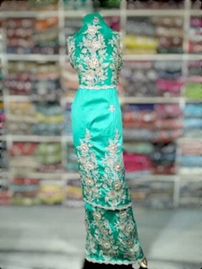 Nigerian Raw Silk George Wrapper Hand Beaded African Party Fabric For Women - Picture 1 of 3
