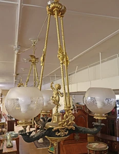 19th Century Figural Gasoliier Chandelier Attributed to Cornelius & Baker - Picture 1 of 24