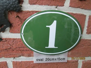 Hausnummer weiß-grün Oval 1, 2, 3, 4, 5, 6, 7, 8, 9, 10 = 20 cm x15 cm Emaille - Bild 1 von 11